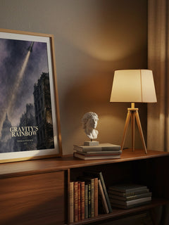 Gravity's Rainbow watercolour print on bookshelf – Thomas Pynchon fan gift
