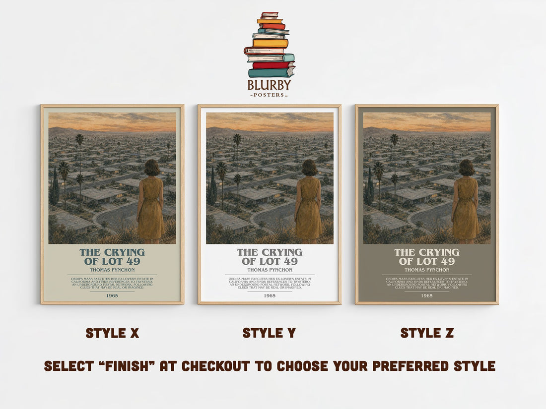 The Crying of Lot 49 bookish print in frame leaning in hallway – literary fiction wall art (mockup)