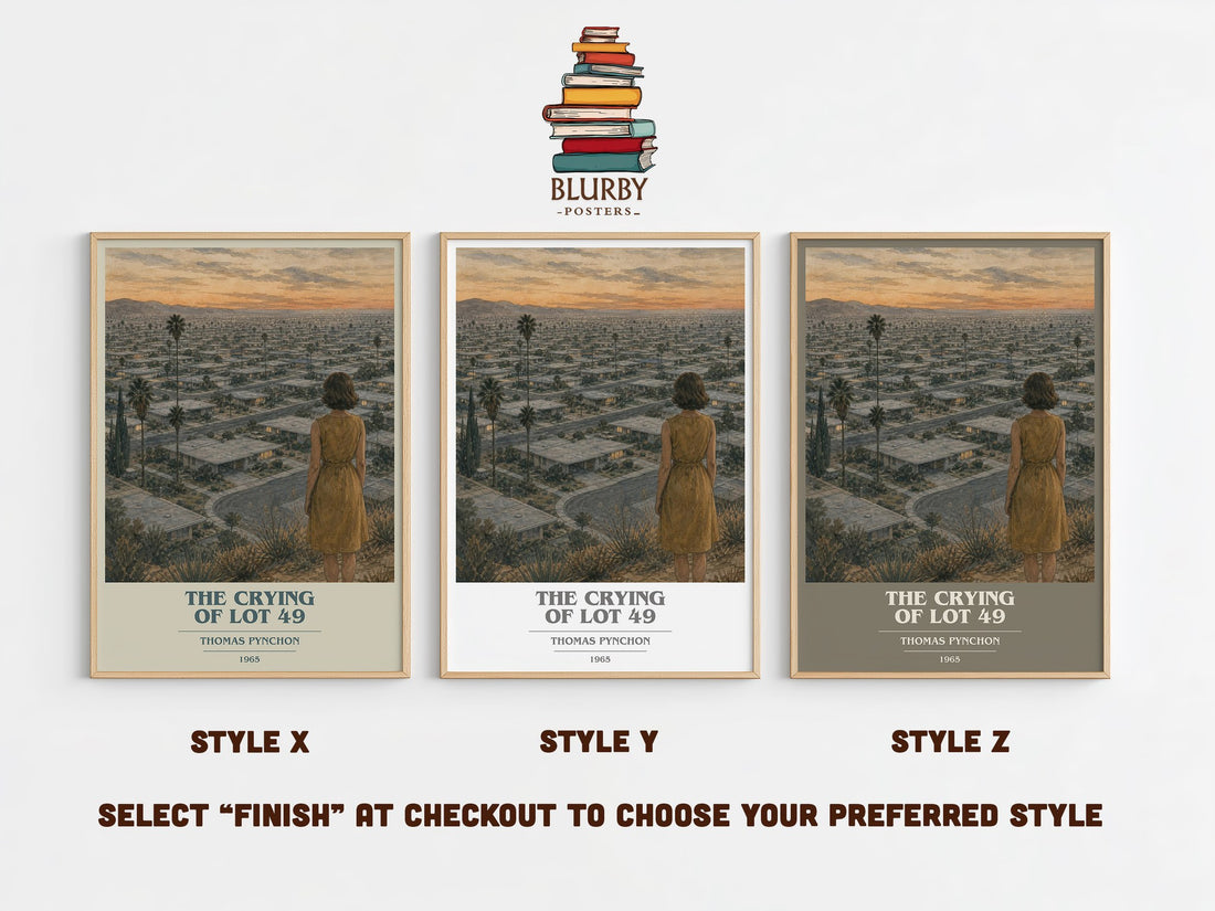 The Crying of Lot 49 book cover print in frame leaning in hallway – literary fiction wall art (mockup)