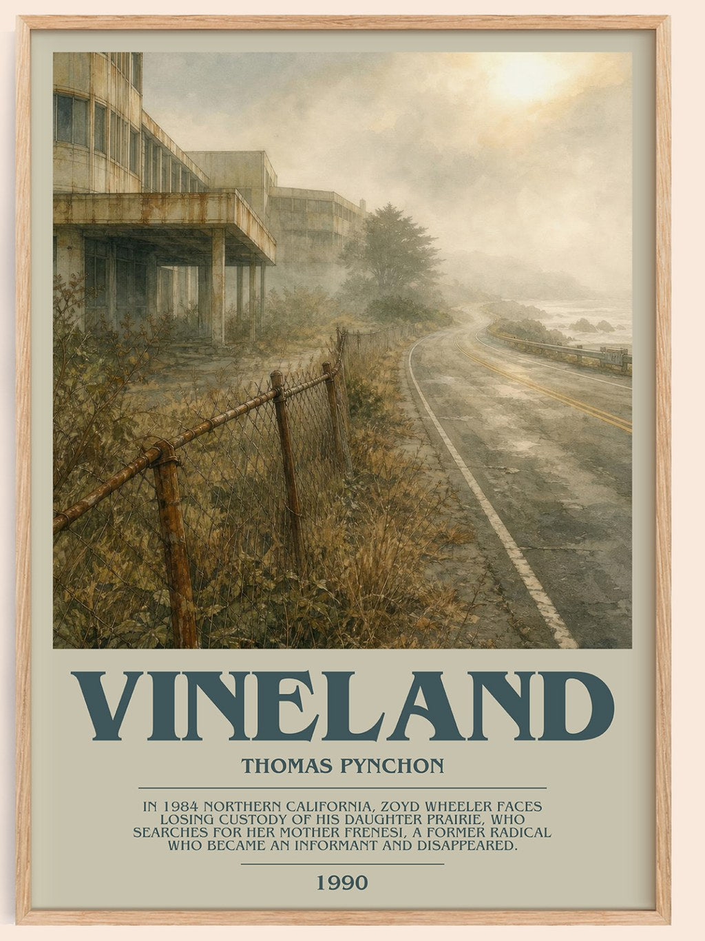 Vineland bookish book poster by Thomas Pynchon – framed literary art print