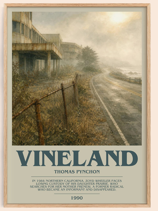 Vineland bookish book poster by Thomas Pynchon – framed literary art print