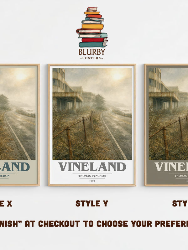 Vineland book cover print in frame leaning in hallway – literary fiction wall art