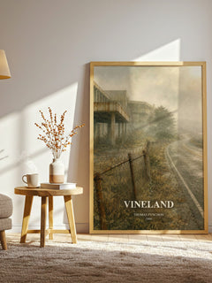 Vineland watercolour print in frame leaning in hallway – literary fiction wall art