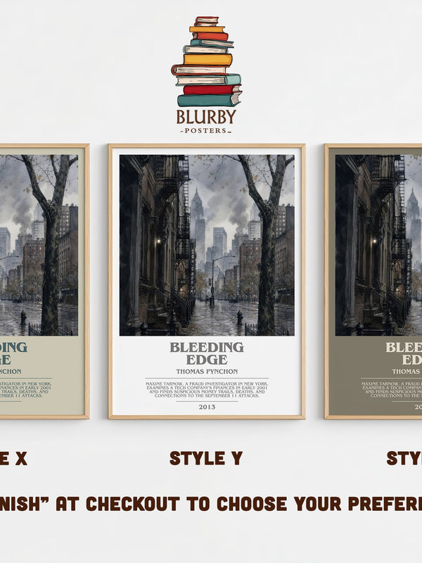 Bleeding Edge bookish print in frame leaning in hallway – literary fiction wall art