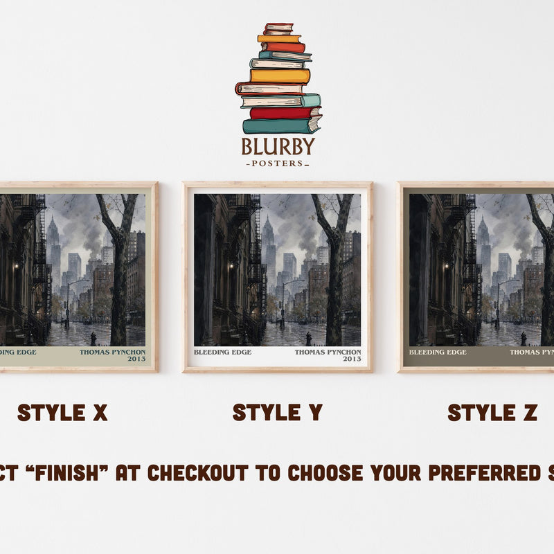 Bleeding Edge literary print in frame leaning in hallway – literary fiction wall art
