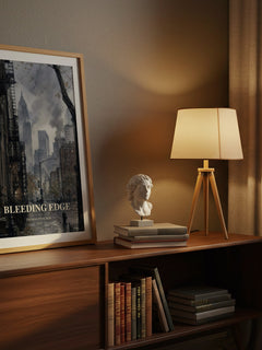 Bleeding Edge watercolour print on bookshelf – Thomas Pynchon fan gift