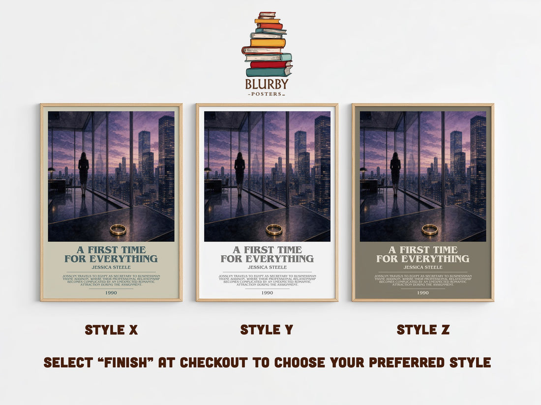 A First Time for Everything bookish print in frame leaning in hallway – romance wall art (mockup)