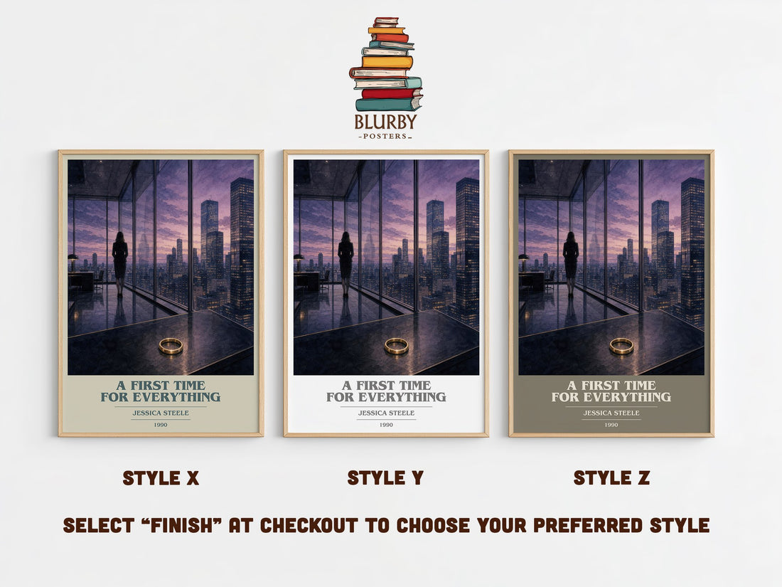 A First Time for Everything book cover print in frame leaning in hallway – romance wall art (mockup)