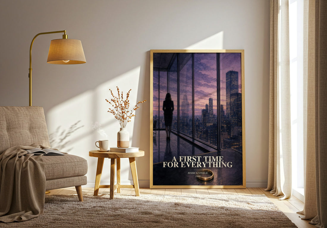 A First Time for Everything watercolour print in frame leaning in hallway – romance wall art