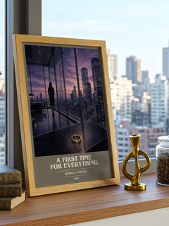 A First Time for Everything book cover print framed by window – literary home decor
