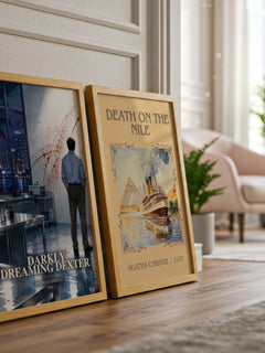 Darkly dreaming Dexter watercolour print framed by window – literary home decor