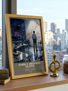 Darkly dreaming Dexter book cover print framed by window – literary home decor