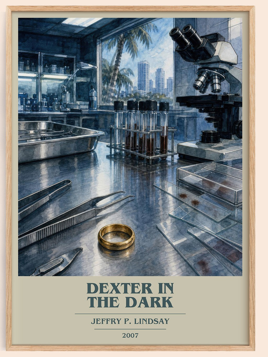Dexter in the dark book cover book poster by Jeffry P. Lindsay – framed literary art print