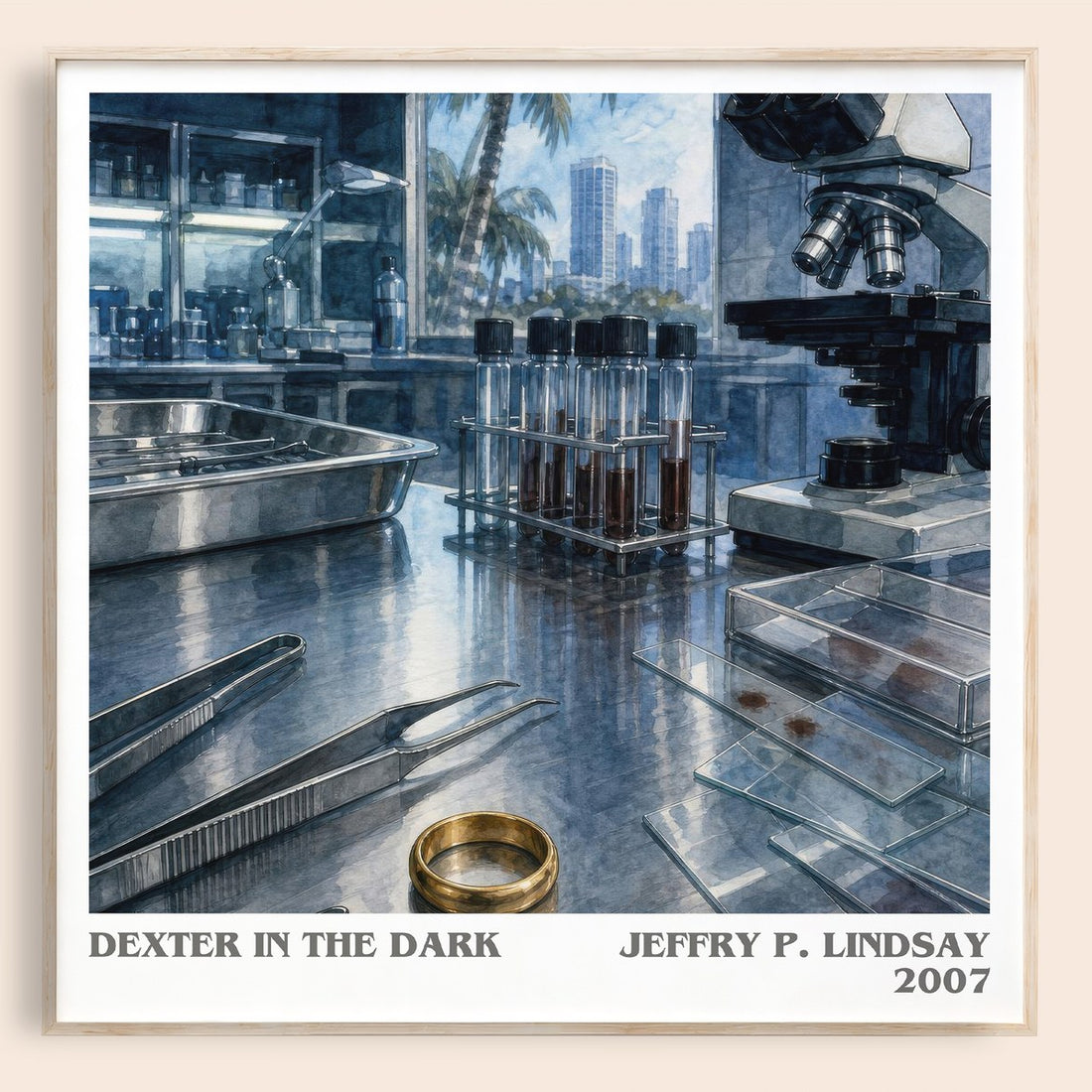 Dexter in the dark literary book poster by Jeffry P. Lindsay – framed literary art print