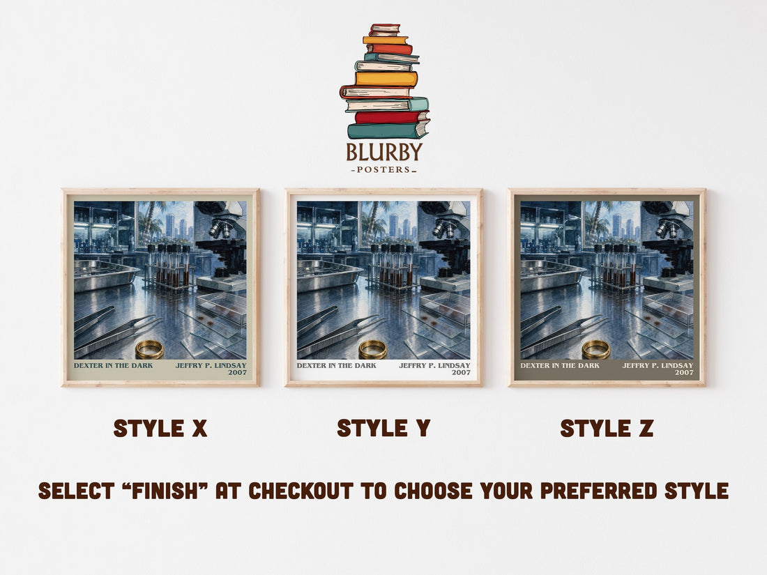Dexter in the dark literary print in frame leaning in hallway – crime wall art (mockup)