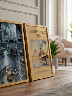 Dexter in the dark watercolour print framed by window – literary home decor