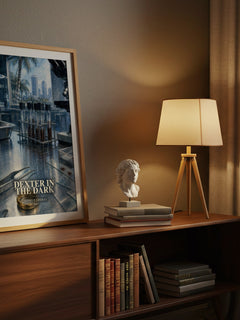 Dexter in the dark watercolour print on bookshelf – Jeffry P. Lindsay fan gift