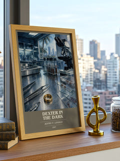 Dexter in the dark book cover print framed by window – literary home decor