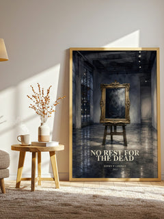 No Rest for the Dead watercolour print in frame leaning in hallway – mystery wall art