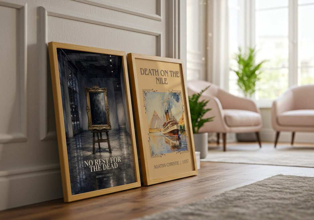 No Rest for the Dead watercolour print framed by window – literary home decor