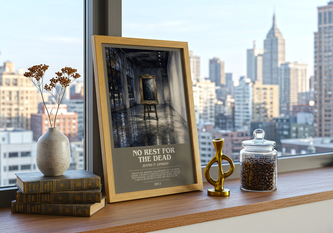 No Rest for the Dead bookish print framed by window – literary home decor
