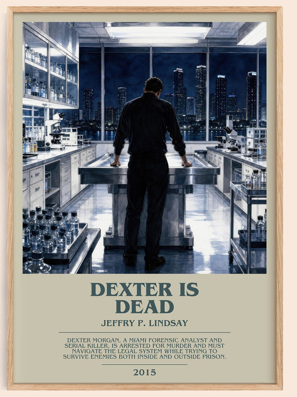 Dexter is dead bookish book poster by Jeffry P. Lindsay – framed literary art print