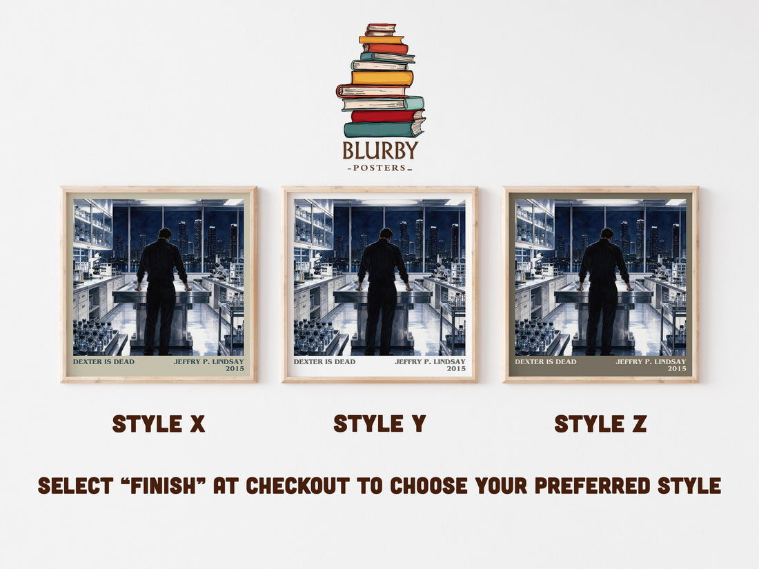 Dexter is dead literary print in frame leaning in hallway – crime wall art (mockup)