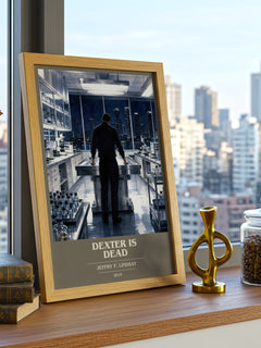 Dexter is dead book cover print framed by window – literary home decor