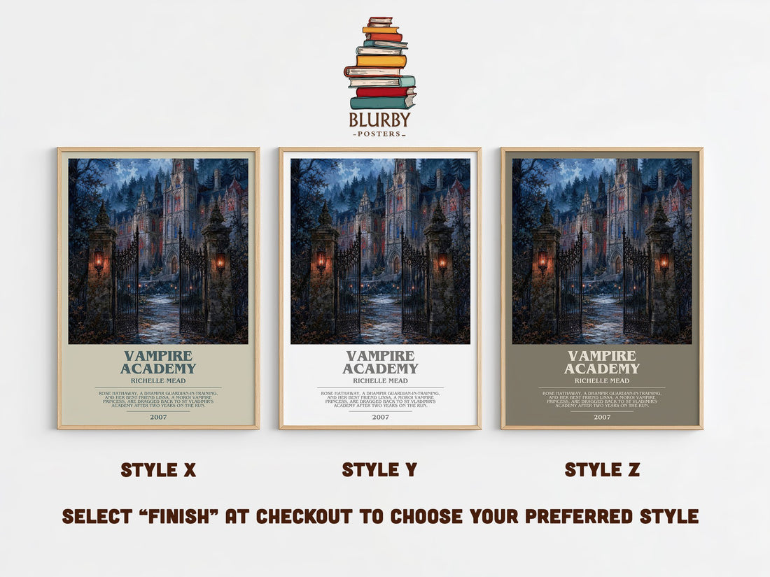 Vampire Academy bookish print in frame leaning in hallway – young adult wall art (mockup)