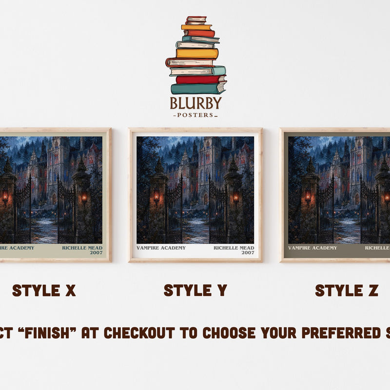 Vampire Academy literary print in frame leaning in hallway – young adult wall art
