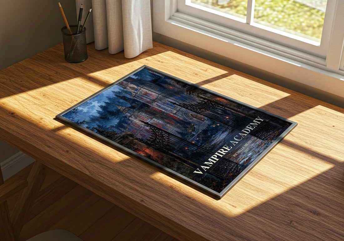 Vampire Academy watercolour book poster framed on wall – young adult wall art