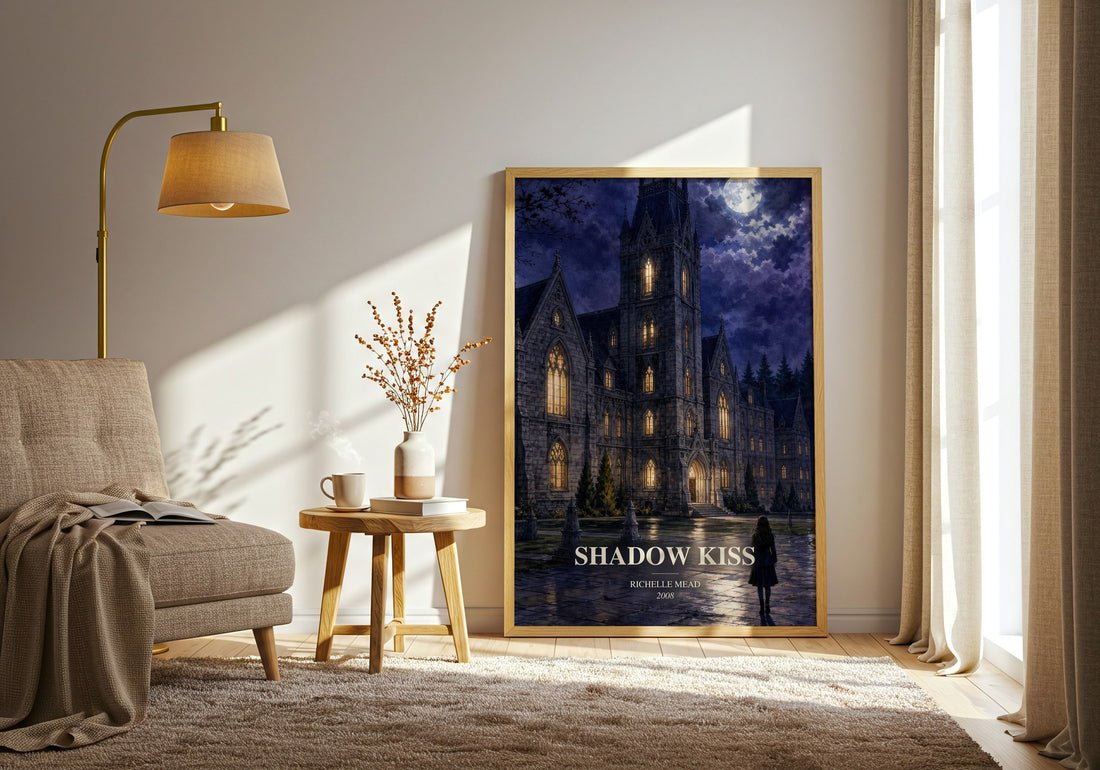 Shadow Kiss watercolour print in frame leaning in hallway – young adult wall art