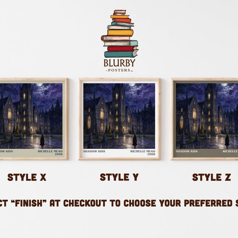 Shadow Kiss literary print in frame leaning in hallway – young adult wall art