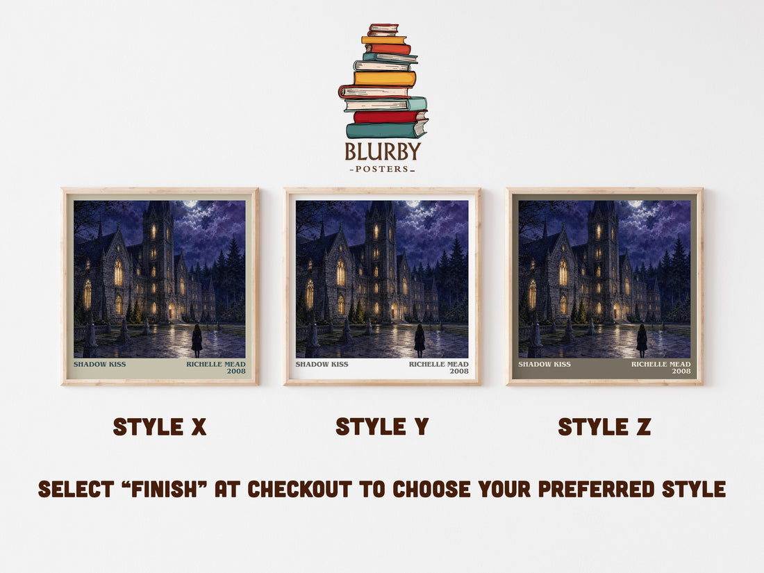 Shadow Kiss literary print in frame leaning in hallway – young adult wall art (mockup)