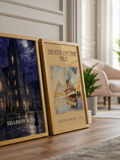 Shadow Kiss watercolour print framed by window – literary home decor