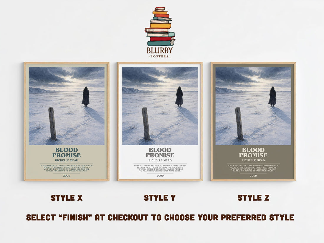 Blood Promise bookish print in frame leaning in hallway – young adult wall art (mockup)