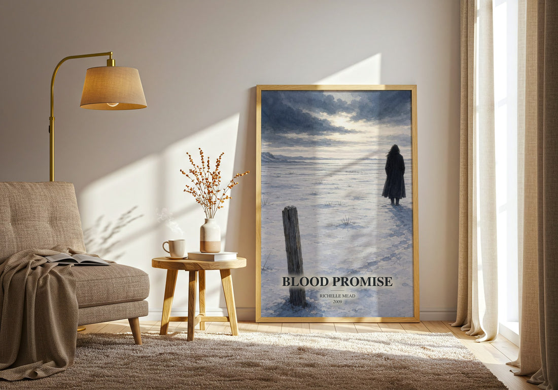 Blood Promise watercolour print in frame leaning in hallway – young adult wall art