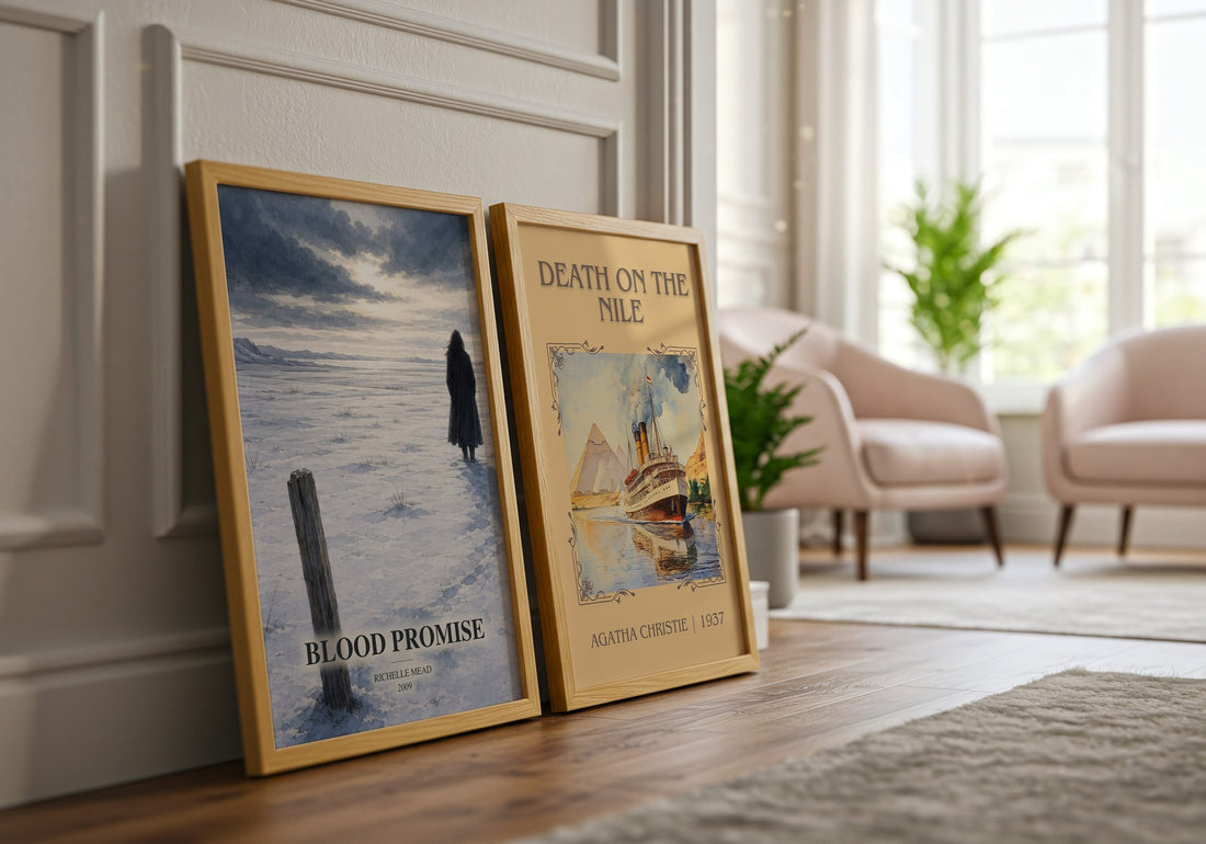 Blood Promise watercolour print framed by window – literary home decor