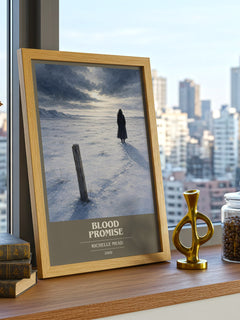 Blood Promise book cover print framed by window – literary home decor
