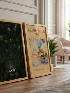 Wool watercolour print framed by window – literary home decor