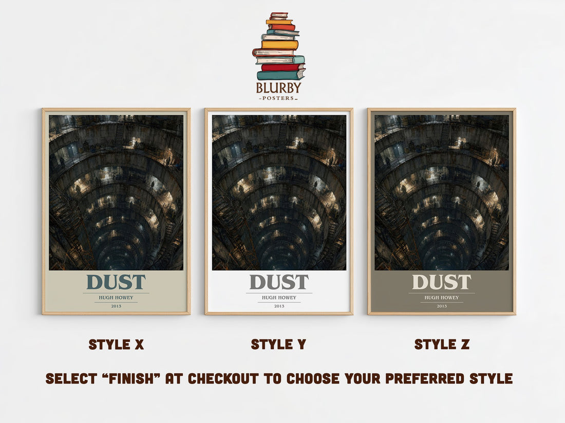 Dust book cover print in frame leaning in hallway – sci fi wall art (mockup)