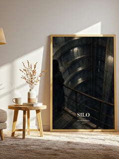Silo watercolour print in frame leaning in hallway – dystopian wall art