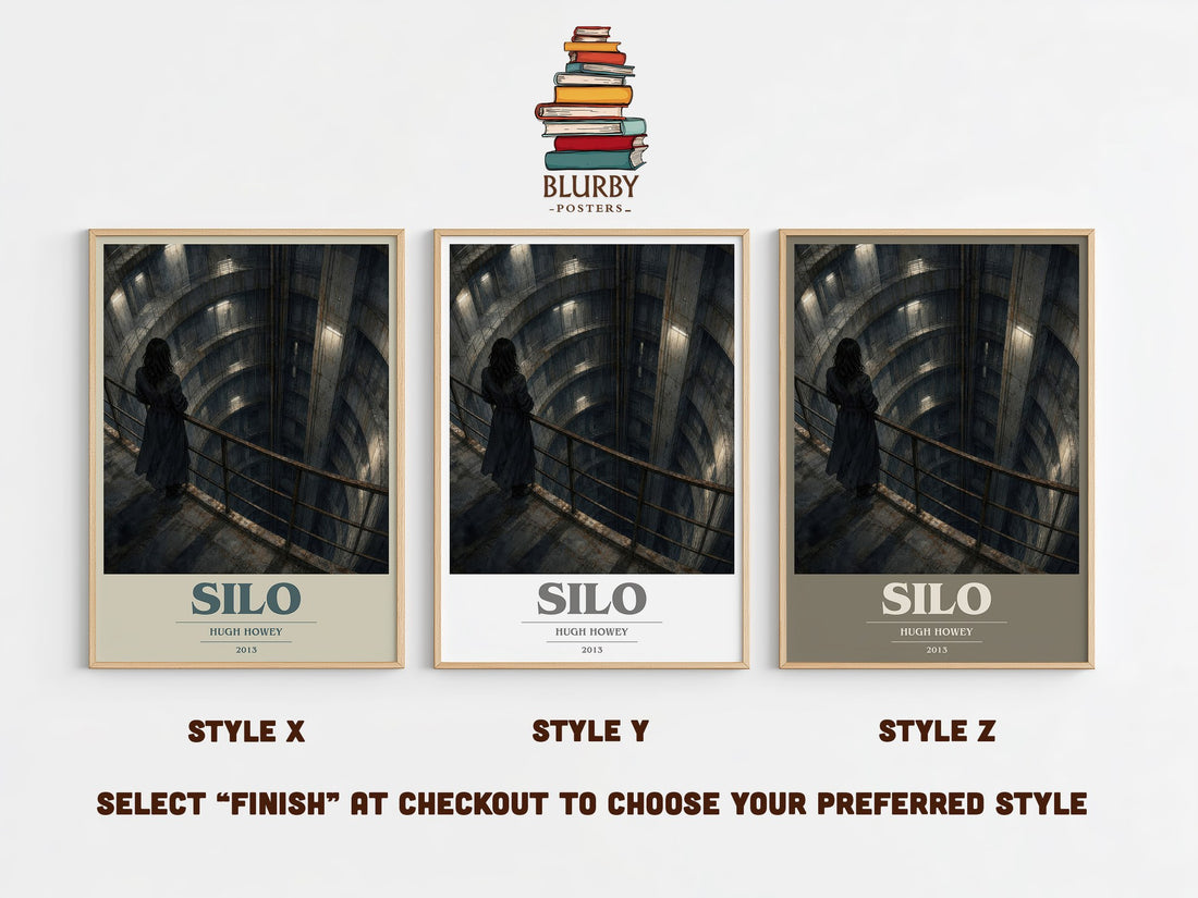 Silo book cover print in frame leaning in hallway – dystopian wall art (mockup)