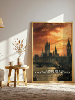 A History of the English-Speaking Peoples watercolour print in frame leaning in hallway – non fiction wall art