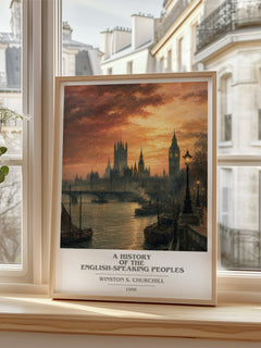 History of the English-Speaking Peoples Book Cover Poster by Winston S. Churchill – framed print by a bright window
