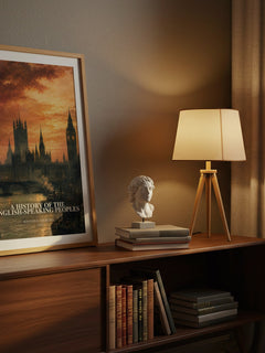 A History of the English-Speaking Peoples watercolour print on bookshelf – Winston S. Churchill fan gift