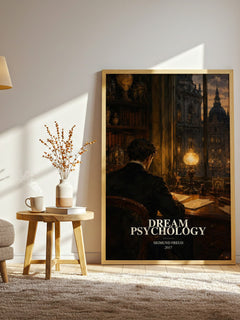 Dream Psychology watercolour print in frame leaning in hallway – non fiction wall art