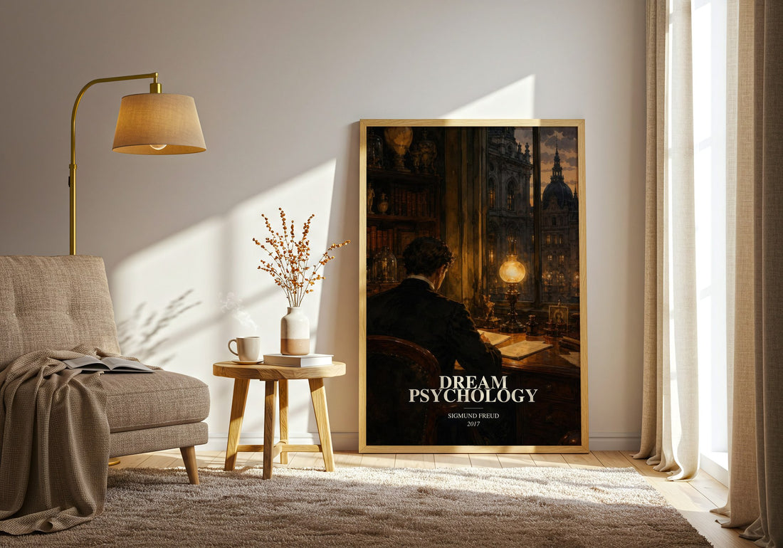 Dream Psychology watercolour print in frame leaning in hallway – non fiction wall art