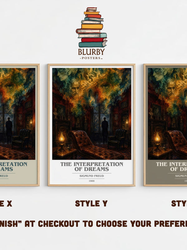 The Interpretation of Dreams book cover print in frame leaning in hallway – non fiction wall art