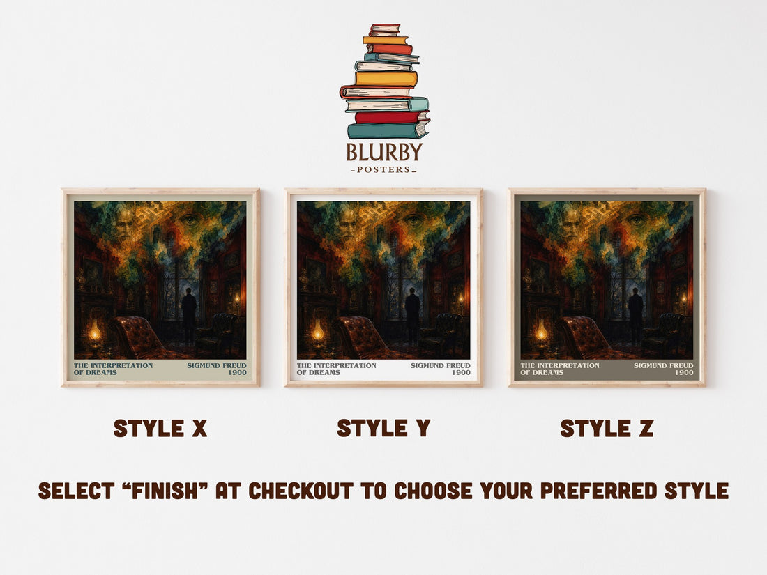 The Interpretation of Dreams literary print in frame leaning in hallway – non fiction wall art (mockup)
